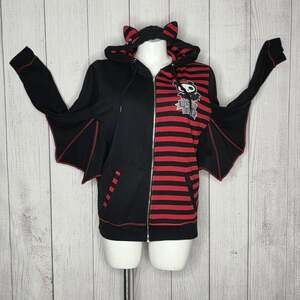 Skelanimals Diego Full Zip Bat Wings & Ears Hoodie Hot Topic Goth Emo Scene - L